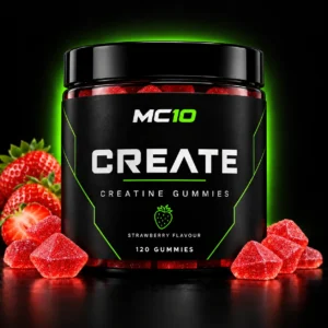 MC10 CREATE strawberry flavour creatine gummies, 120 gummies per pot